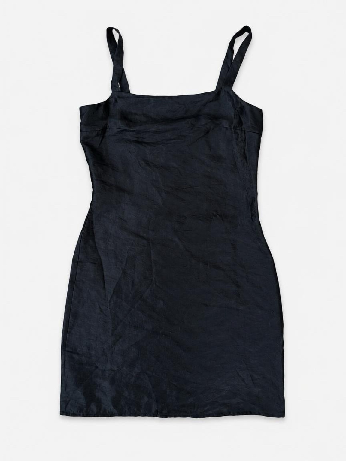 Satin Mini Dress, Black, the actual piece, photographed flat