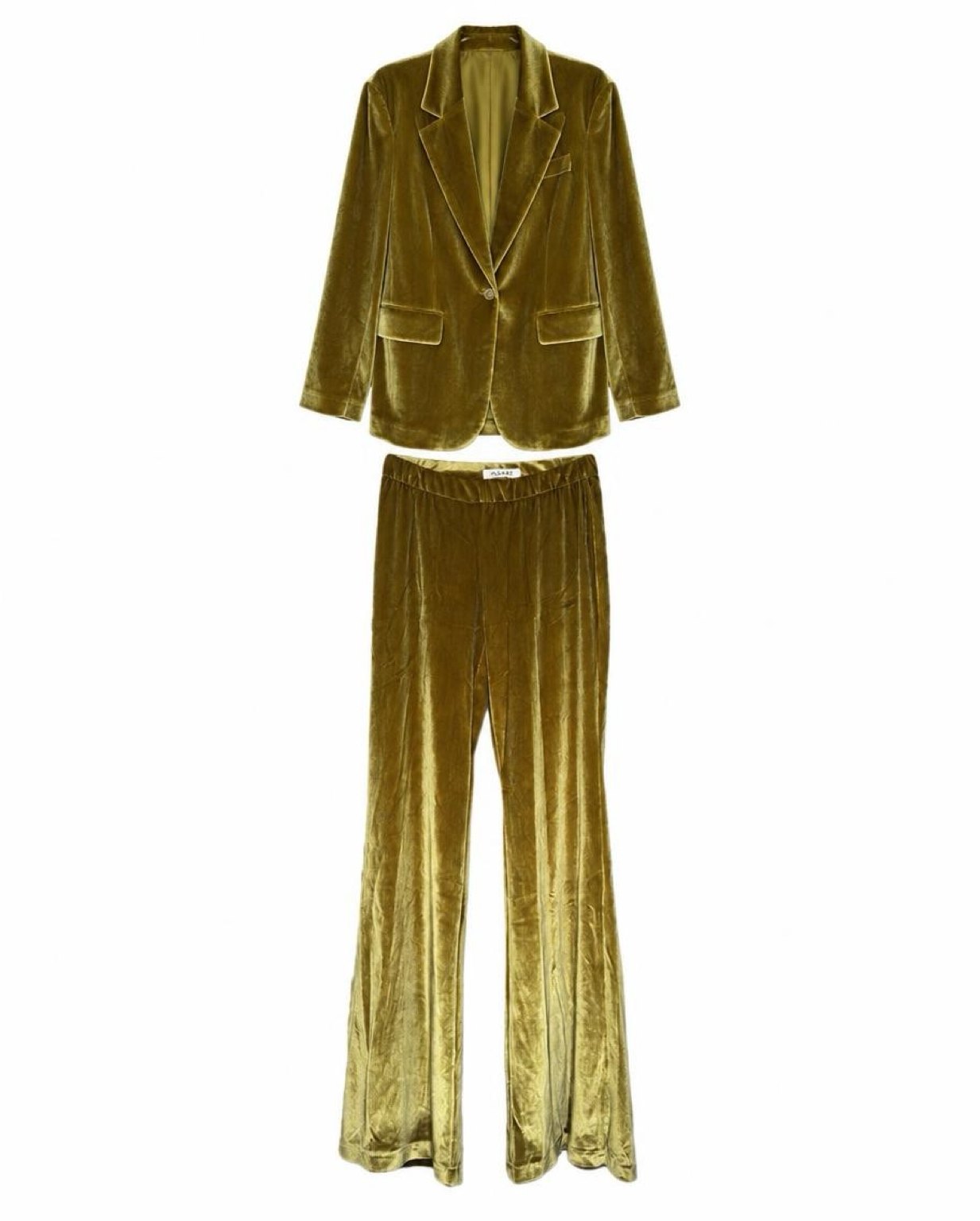 Velvet Suit, Olive Gold, the actual piece, photographed flat