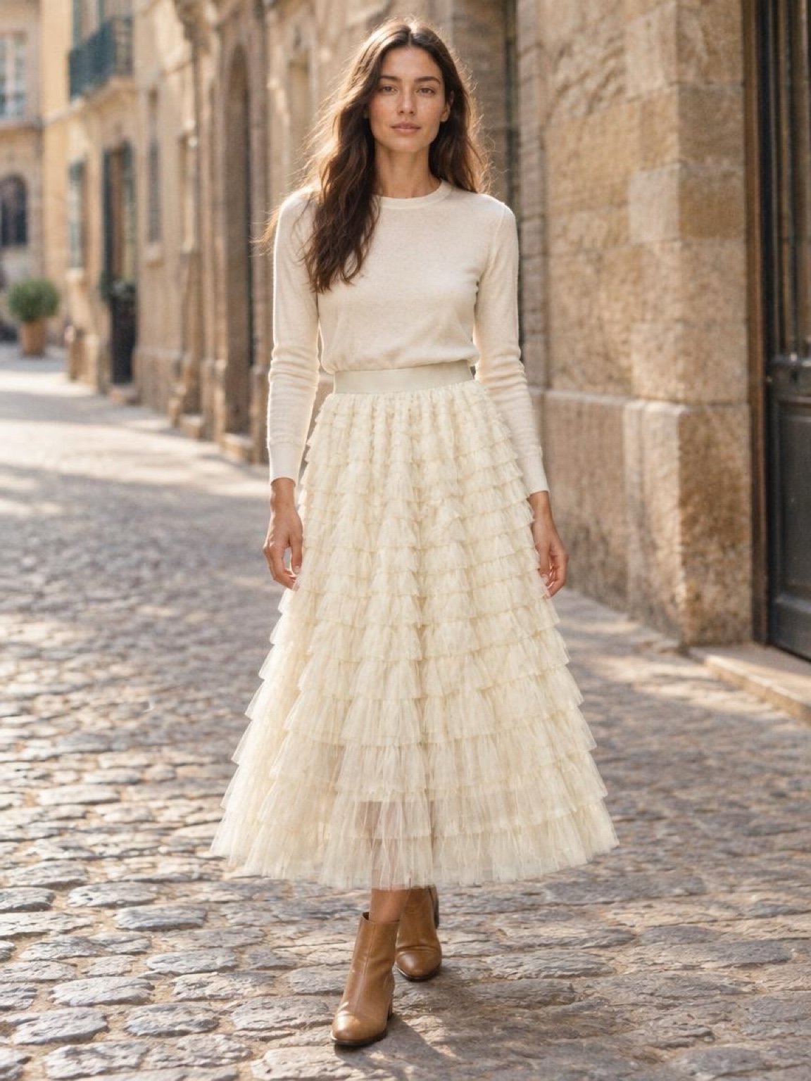 Tiered Tulle Skirt, Ivory, photo 1 of 7