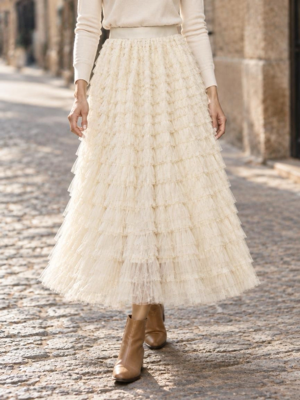Tiered Tulle Skirt, Ivory, photo 5 of 7