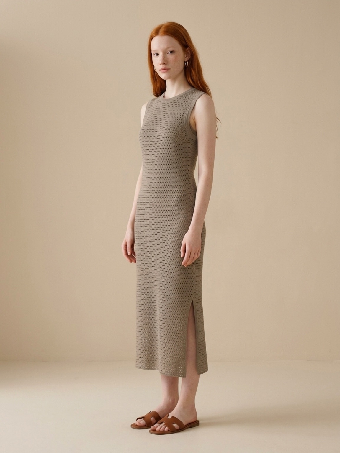 Open Knit Midi Dress, Taupe, photo 2 of 3