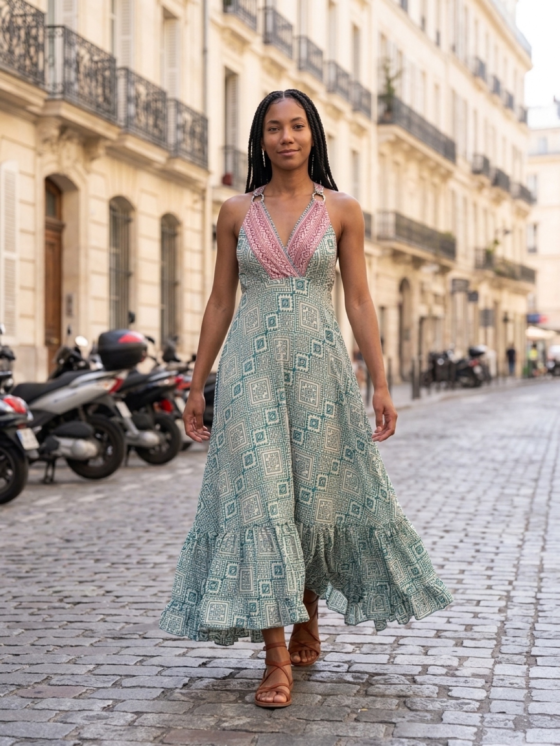 Printed Halter Maxi Dress, Teal and Pink, photo 3 of 4