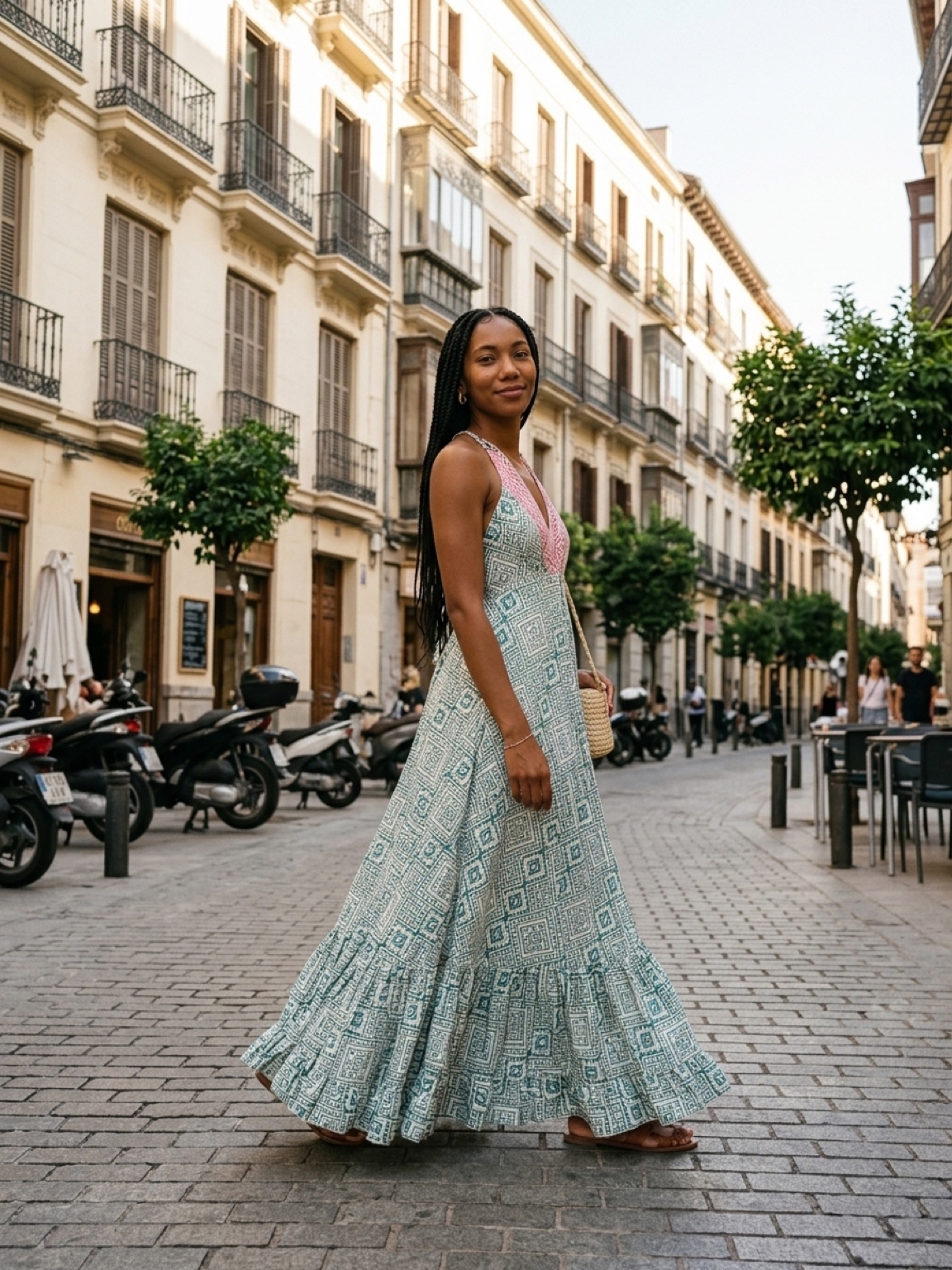 Printed Halter Maxi Dress, Teal and Pink, photo 2 of 4