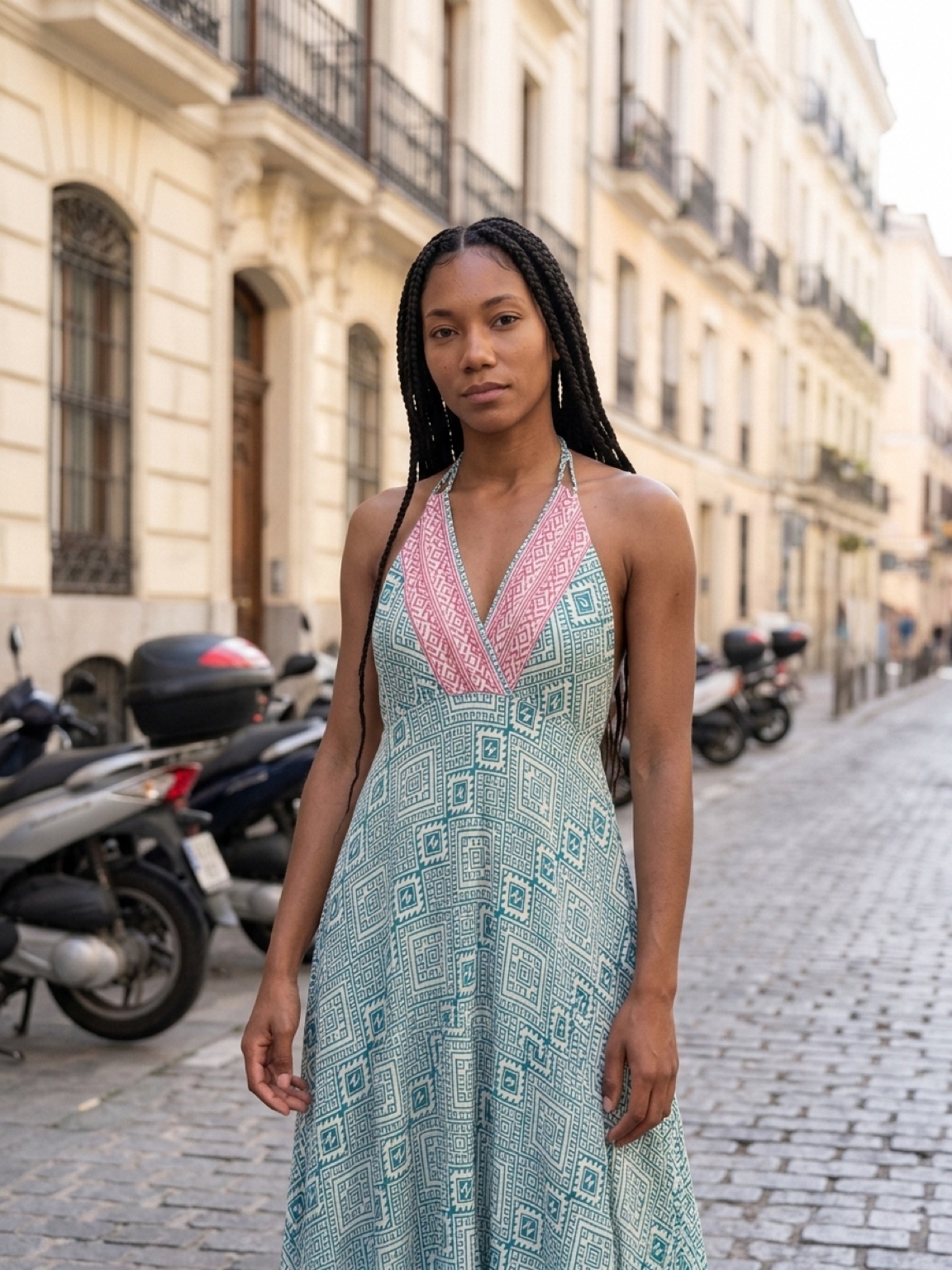 Printed Halter Maxi Dress, Teal and Pink, photo 1 of 4